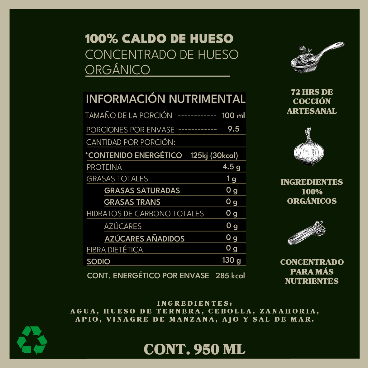Caldo de Hueso Orgánico de Res 940 Ml. 6 Pzas.